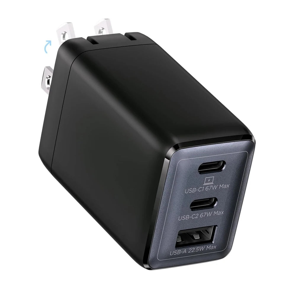 wegear 67W USB C charger 3-Port GaN Fast Compact Foldable for iPhone 17/16 Series for Galaxy for iPad Compatible with MagSafe