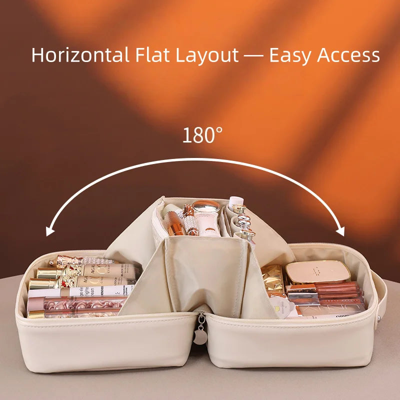 Travel Cosmetic Bag With Dividers And Flat Open Toiletry Organizer