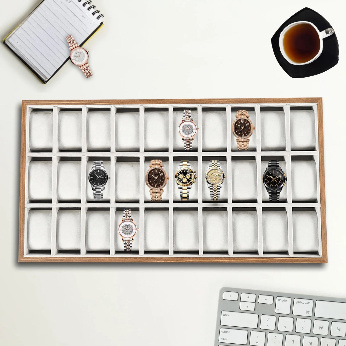 Wooden Jewelry Display Organizer Case For Necklaces Watches Storage Dustproof