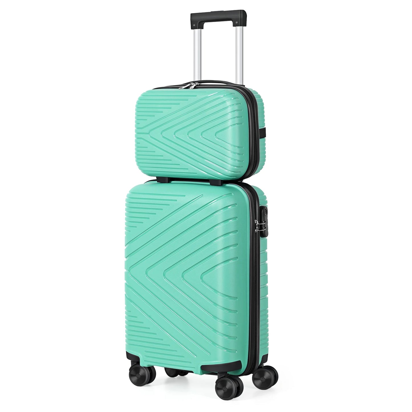 Travel Set of 2 Luggage Hooks with Matching Suitcases (14" + 20") Triangular Pattern, Black Color, PP Material for Stylish