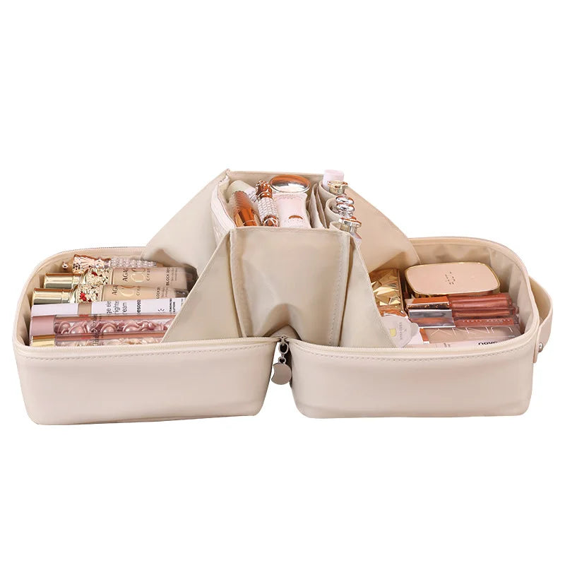 Travel Cosmetic Bag With Dividers And Flat Open Toiletry Organizer