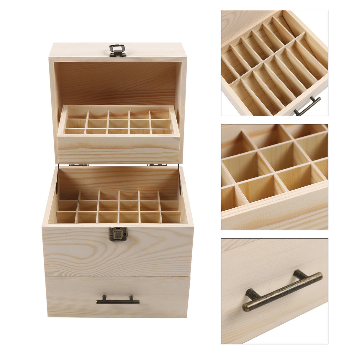 Premium Wooden Essential Oil Storage Box With 59 Grid Slots