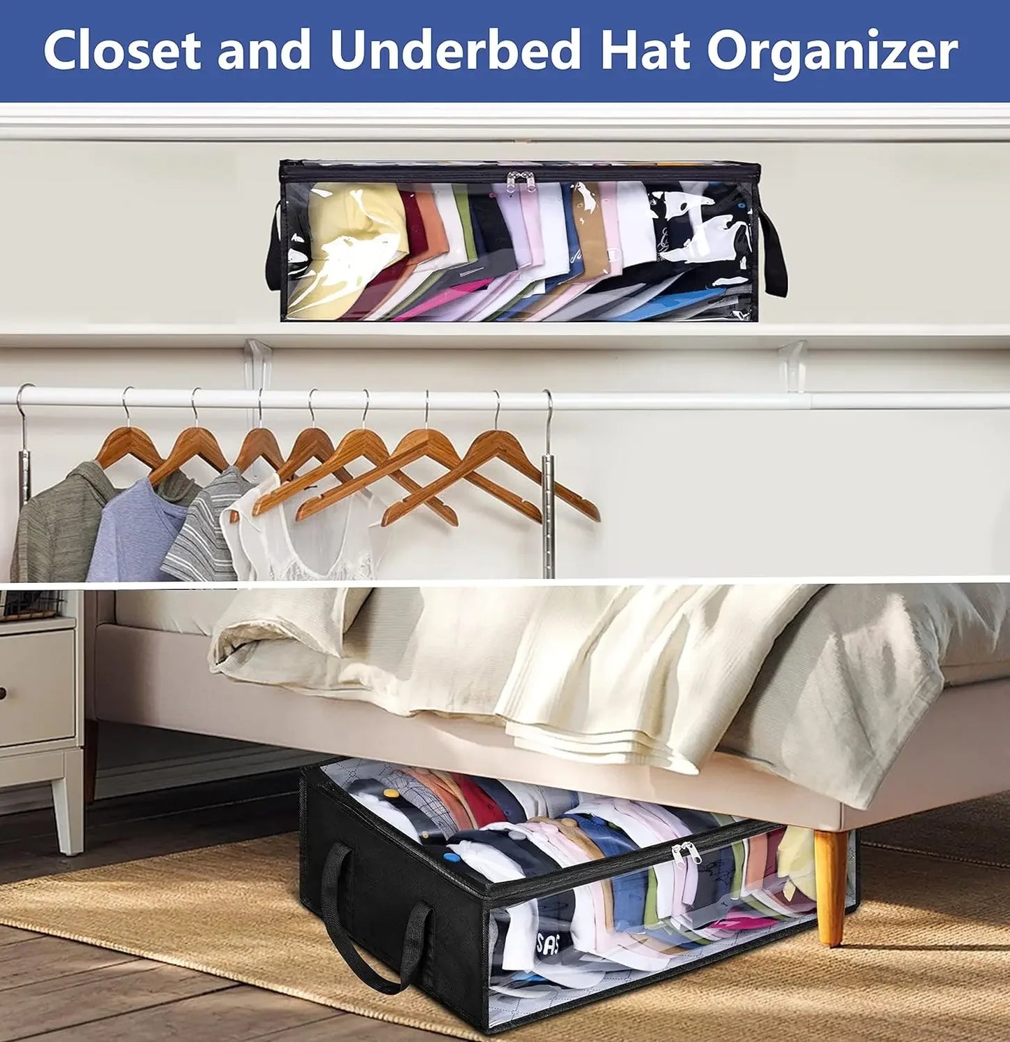 Large Capacity Hat Organizer Cap Holder Black Non Woven Hats Clothes Foldable Storage Hanging Bags Storage Boxes Hangers