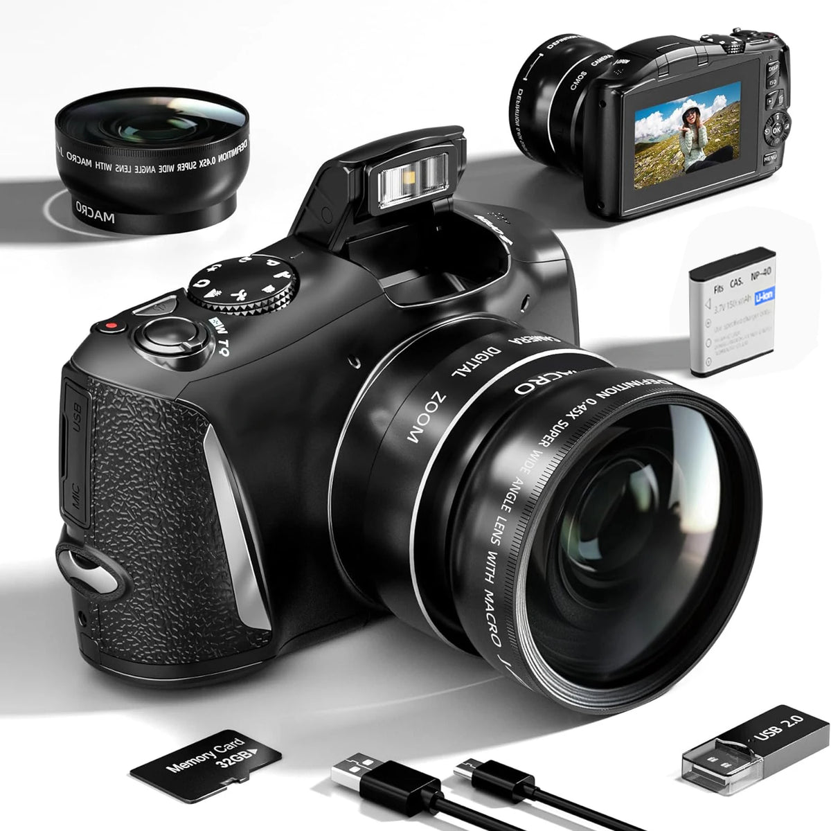 NBD 4K Digital Camera Ultra 48MP Camera Vlogging Camera with Wide Angle Lens 16X Digital Zoom 3.0 Inch Screen Camera