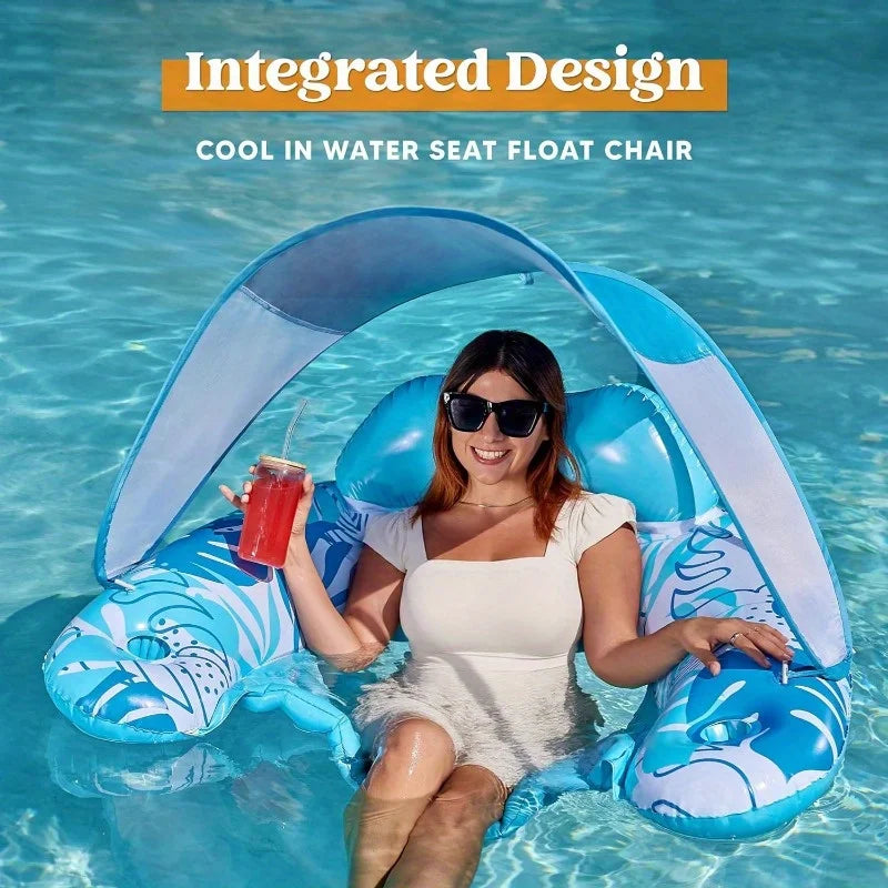 Joyfy XL Inflatable Pool Float With Canopy Lounge Chair