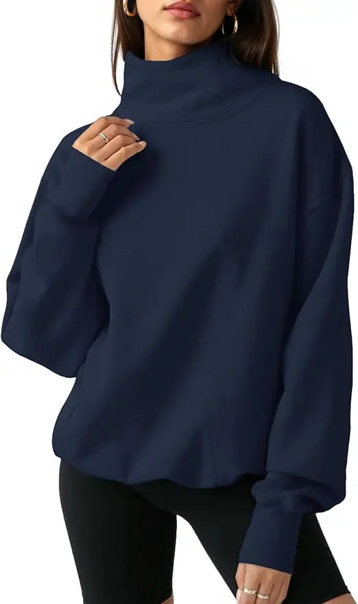 Fisoew Oversized Ribbed Turtleneck Sweater Long Sleeve Knit Pullover Top Casual Loose Fit Shirt winter clothes women sweatshirt