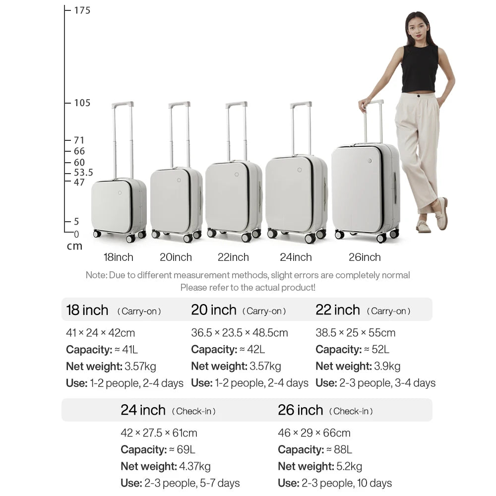 Mixi Aluminum Frame Carry-On Luggage Spinner Front Opening