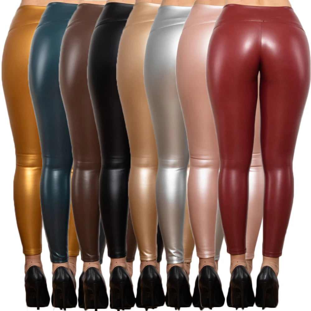 Shascullfites Melody High Waist Faux Leather Leggings Skinny Pants 8 Colors Available for Women Regular Fit Plus Size Leggings
