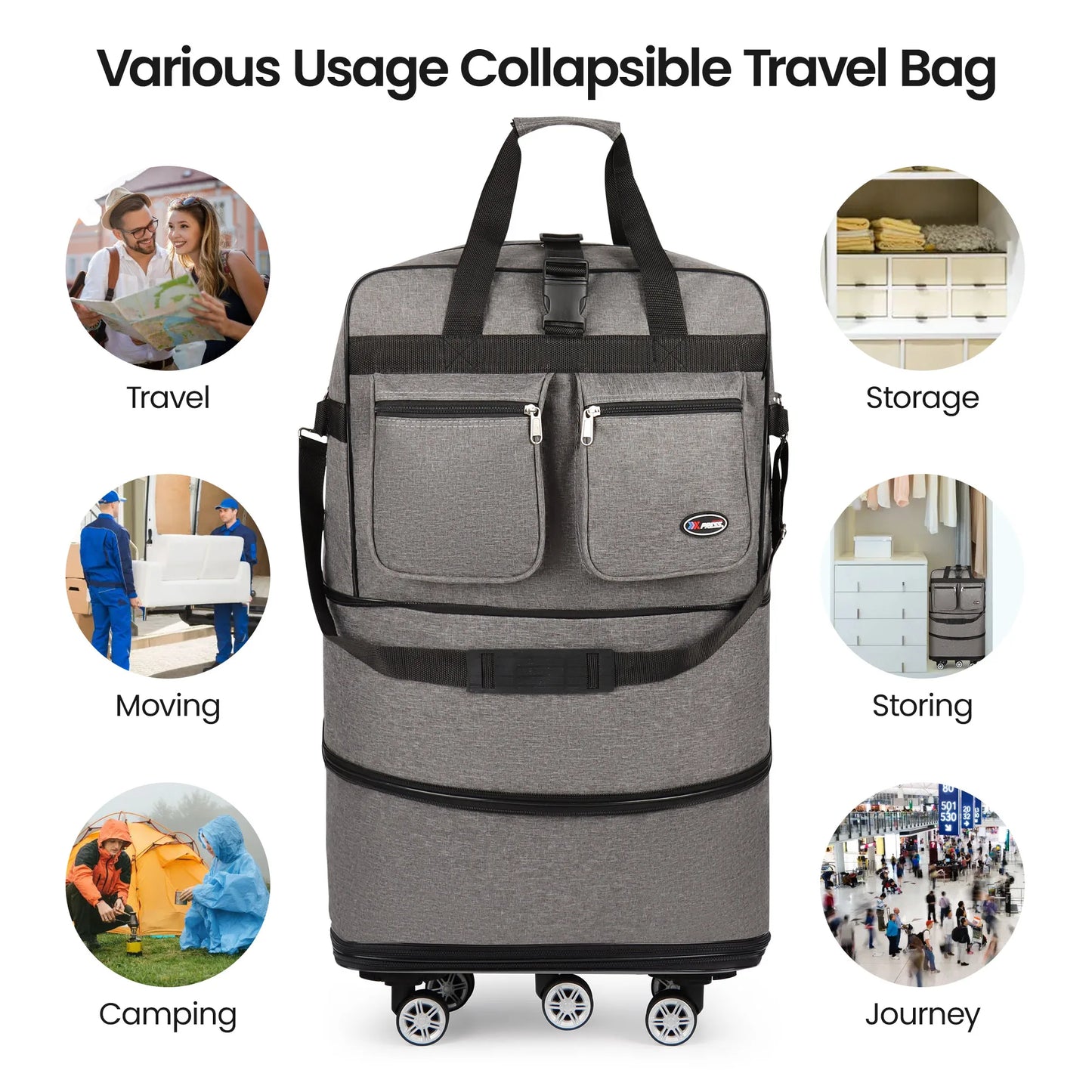 Folding Travel Bag Luggage Compartment Swivel Wheel Storage Box Large Capacity Telescopic Luggage Bag Overnight Bag 30"/36"/40"