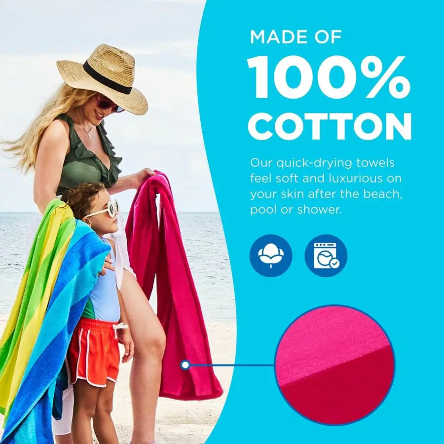 Soft Cotton Beach Towels Velour Striped Quick Dry Four Pack