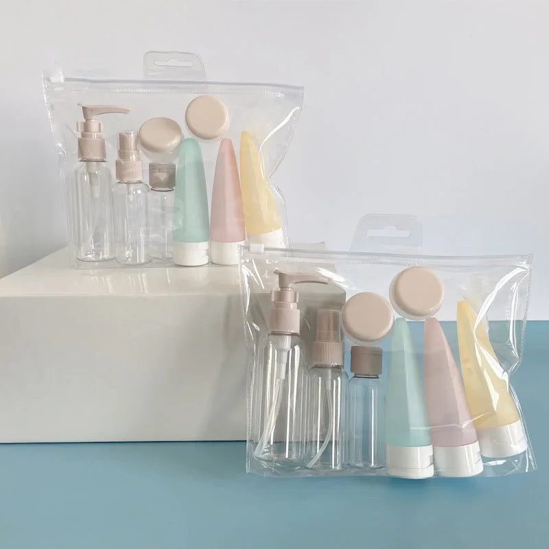Portable Travel Refillable Cosmetic Liquid Spray Bottle Shampoo Container Set