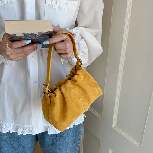 Women Faux Suede Crossbody Bag with Adjustable Strap Drawstring Top Handle Bag Shoulder Handbags for Travel Winter Fall