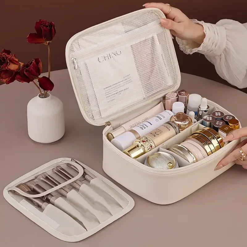 Waterproof PU Travel Cosmetic Bag With Organized Storage Divider