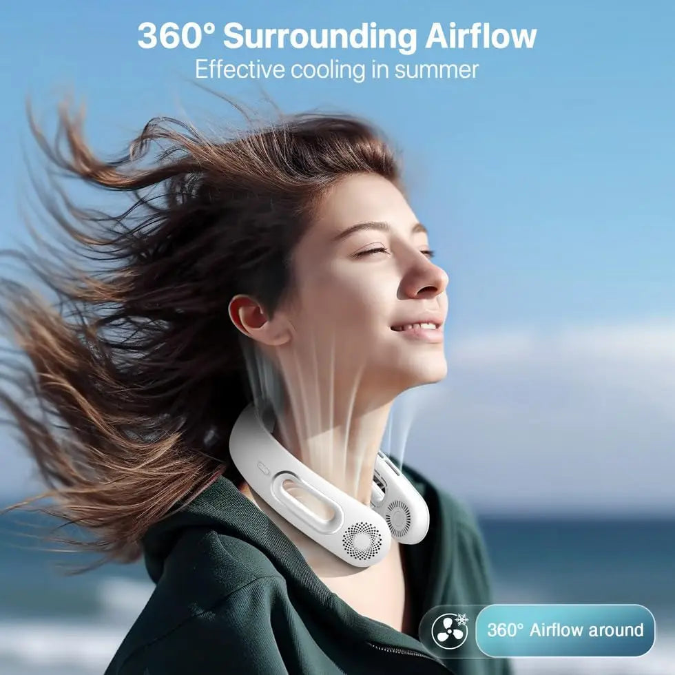 Neck Fan, Bladeless Neck Fans Portable Rechargeable, 360° Cooling Neck Fan Air Conditioner, 4 Speeds, 5200 mAh Battery