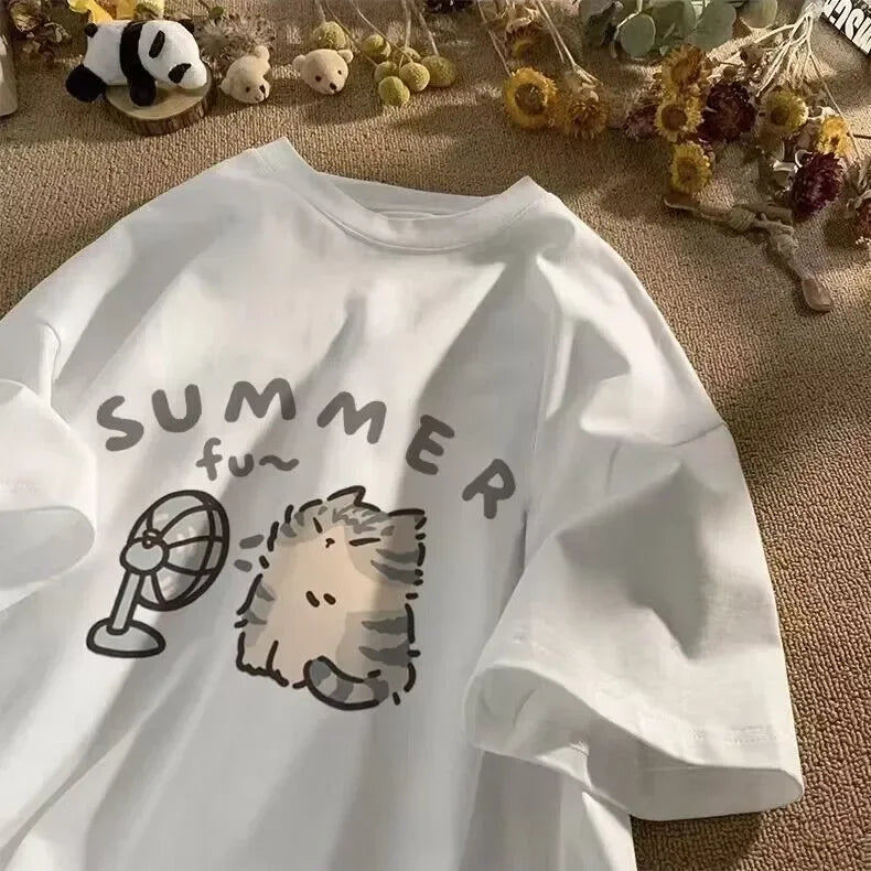 M-5XL Plue Size Summer Simple Casual Men/Women Harajuku Style Printed Plus Size Loose Short Sleeved T-shirt
