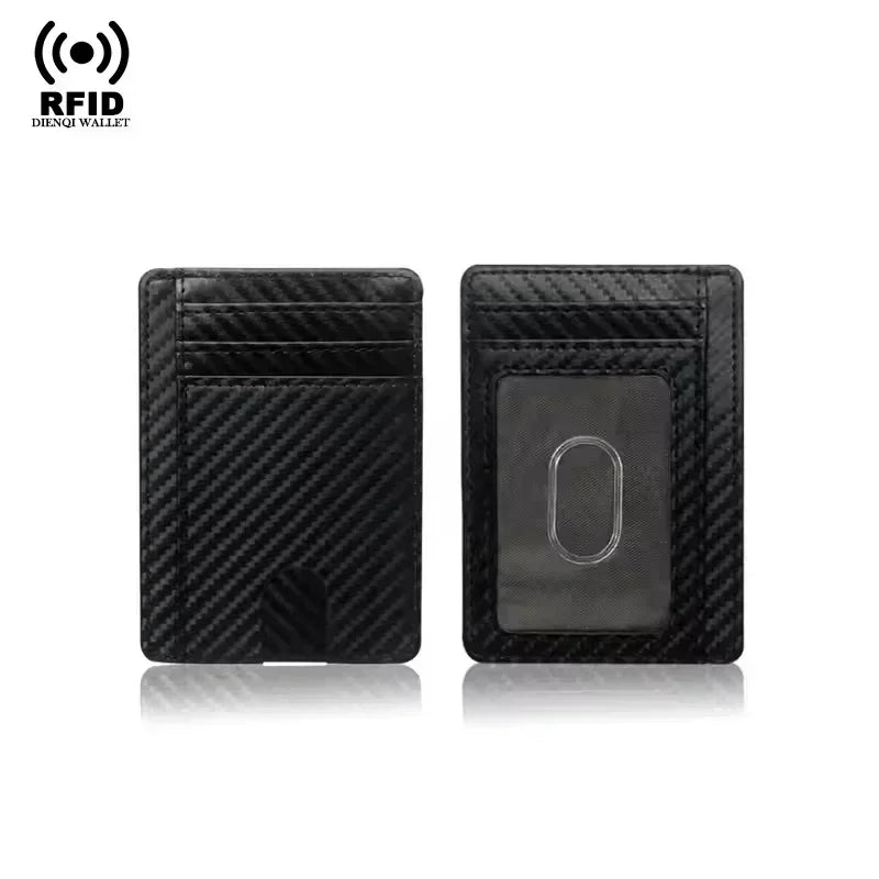 RFID Blocking Wallet Men ID Credit Card Holders Pu Leather Carbon Fiber Minimalist Wallets Male Thin Slim Smart Card Holder Case