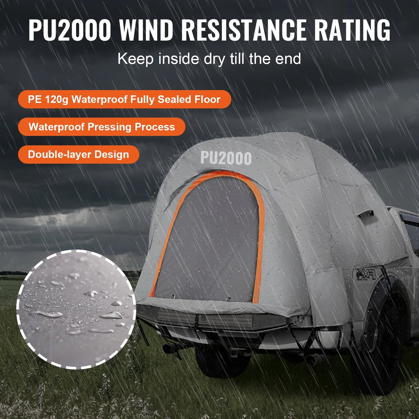 SucceBuy Truck Bed Tent 5.5'-6'Pickup Truck Tent with Rain Layer and Carry Bag Waterproof PU Double Layer Truck Tent for Camping