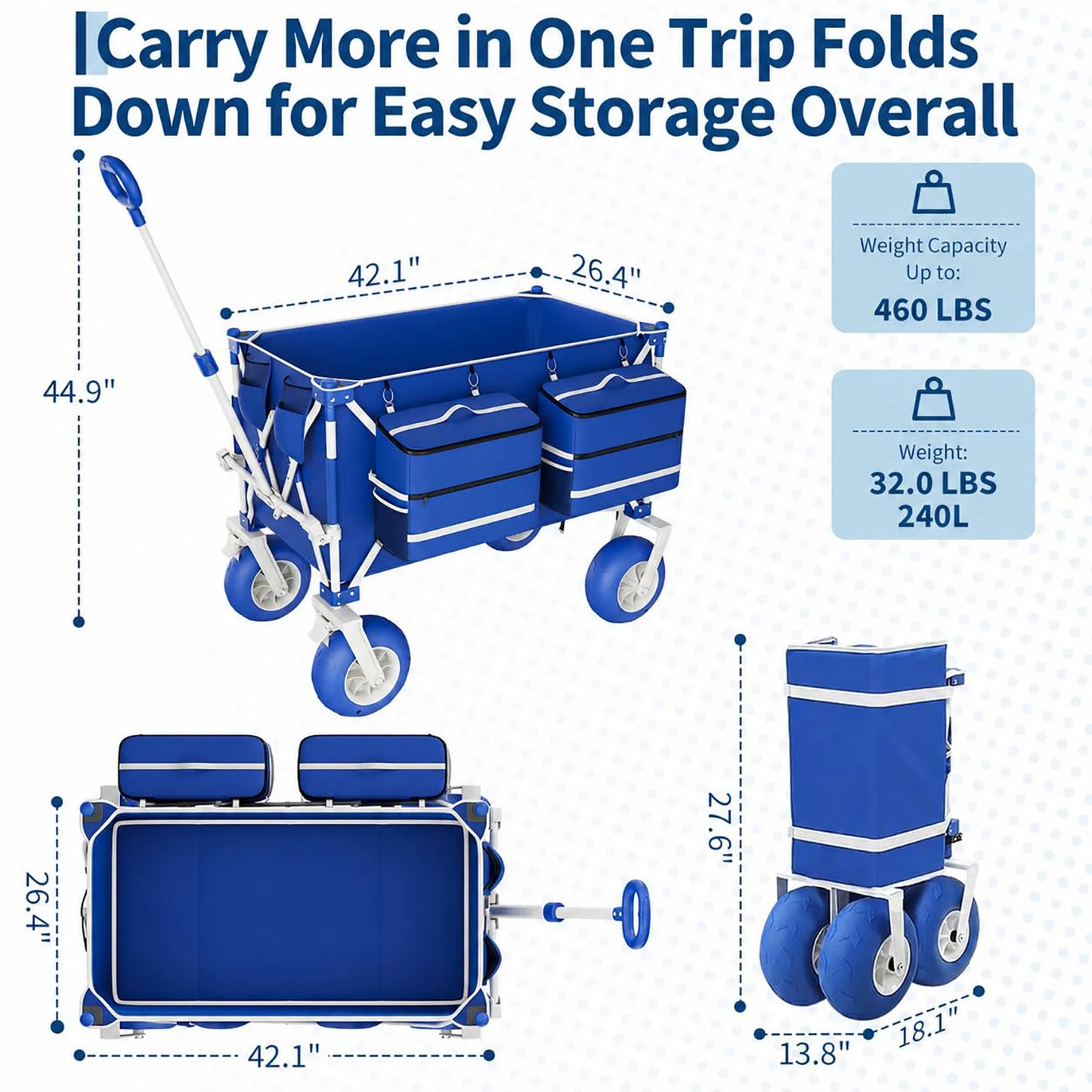 HiMiss Heavy Duty Folding Utility Wagon With All Terrain Wheels