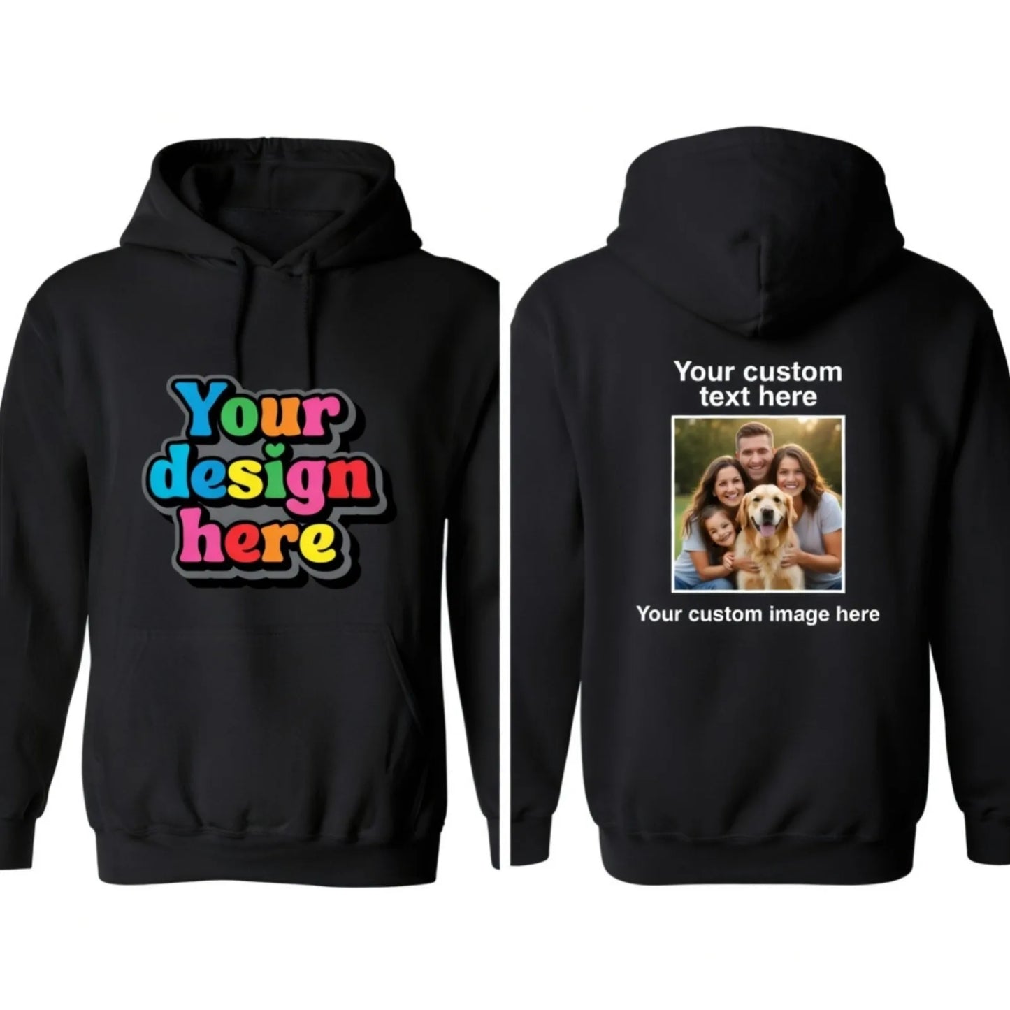 Custom Personalized Hoodie Upload Your Photo Left Chest Front Back Print Unisex