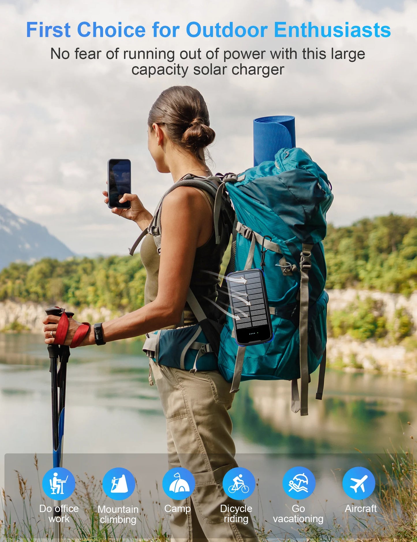 40000mAh Solar Charger,22.5W USB + 20W Type-C PD Fast Charging,Built-in 4 Cables, LED Flashlight, Portable Power Bank for Phones