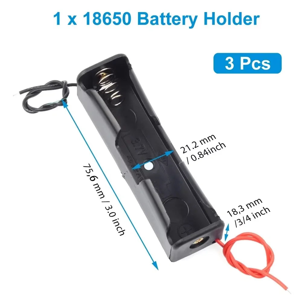3pcs 18650 Battery Holder Box 1 Slot 3.7V Battery Storage Case 1/2/3/4 Cell Plastic Container with Connect Black Red Wires