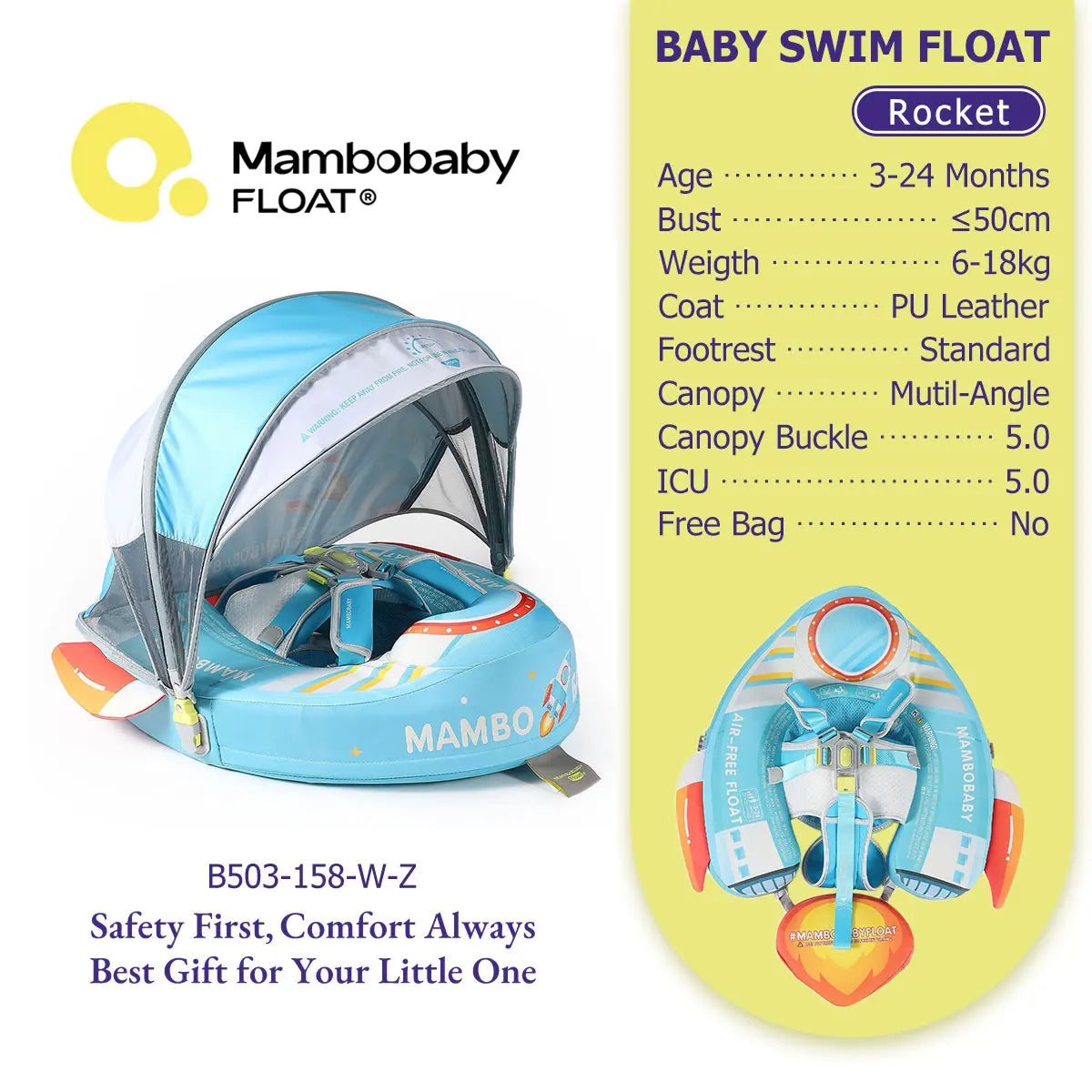 Mambobaby Pool Float With Safety Belt Non Inflatable Canopy Baby