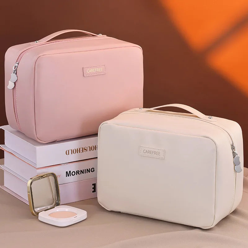 Travel Cosmetic Bag With Dividers And Flat Open Toiletry Organizer