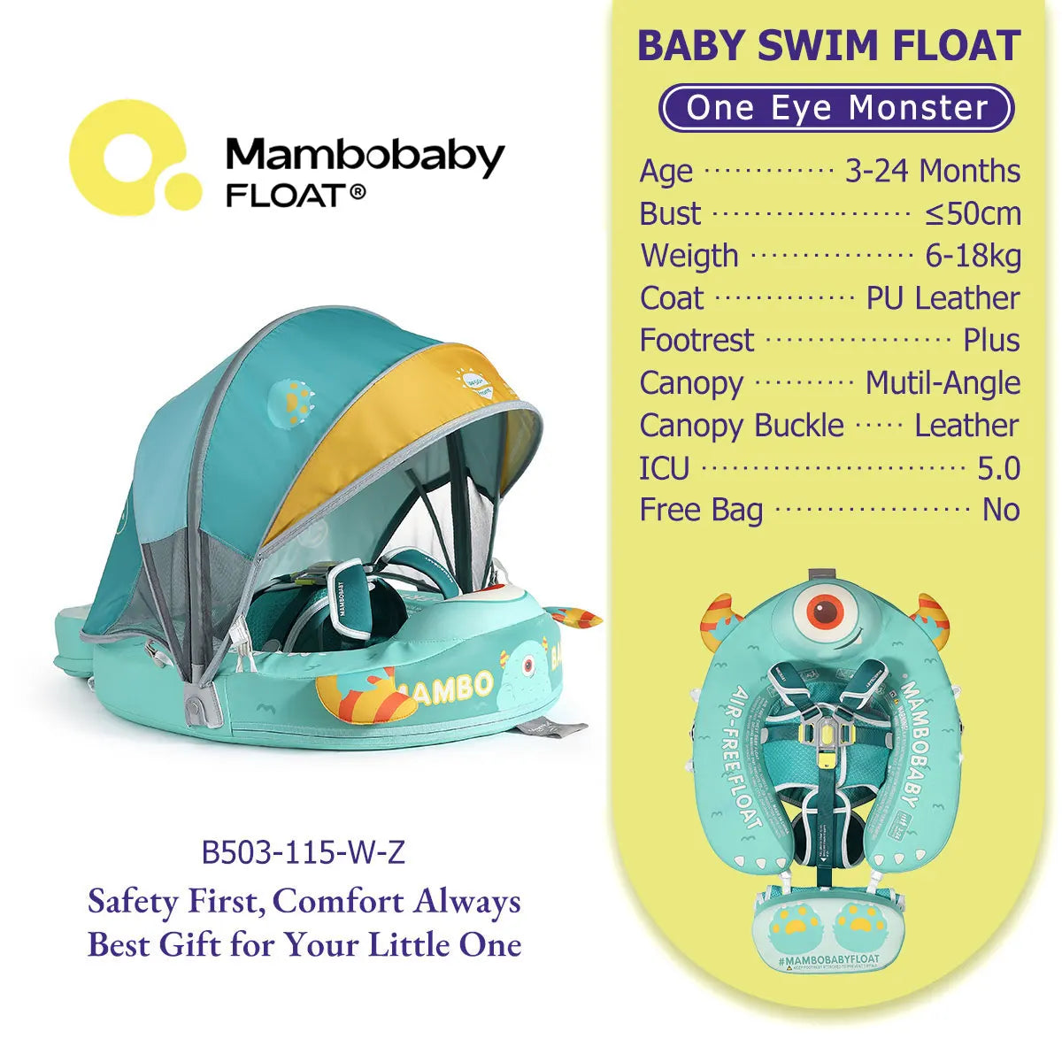 Mambobaby Toddler Swim Float Ring Harness Safe Core No Inflation