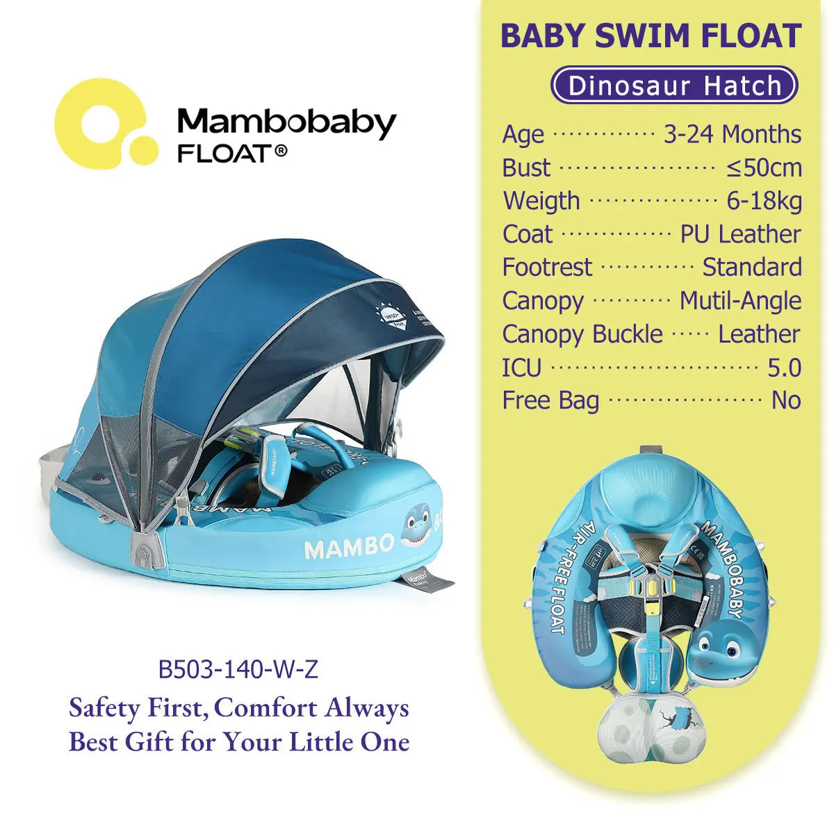 Mambobaby Pool Float With Safety Belt Non Inflatable Canopy Baby