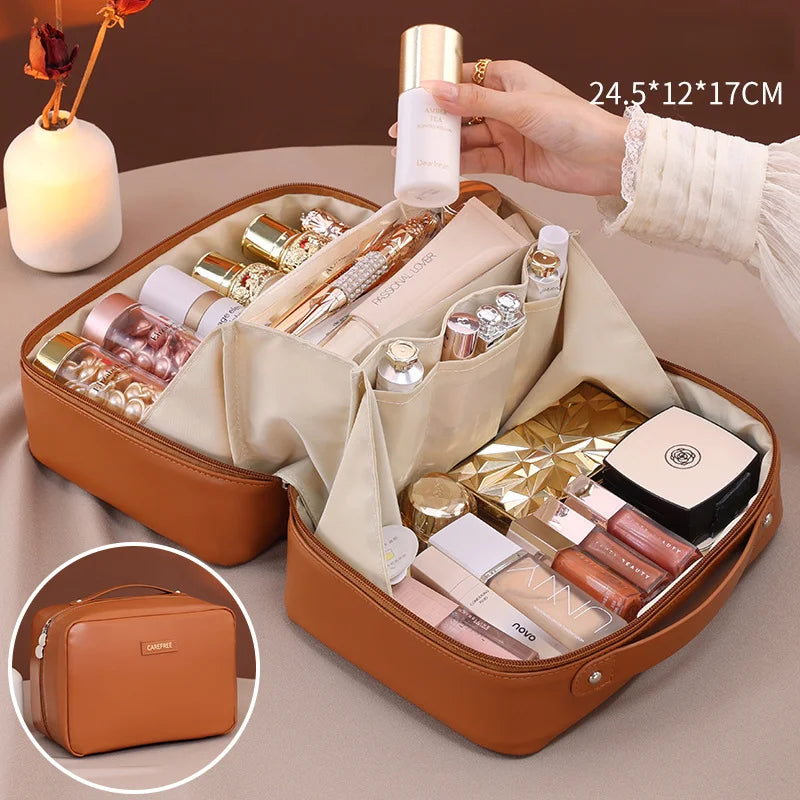 Travel Cosmetic Bag With Dividers And Flat Open Toiletry Organizer