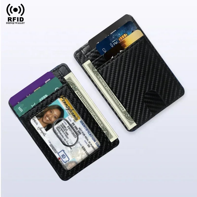 RFID Blocking Wallet Men ID Credit Card Holders Pu Leather Carbon Fiber Minimalist Wallets Male Thin Slim Smart Card Holder Case