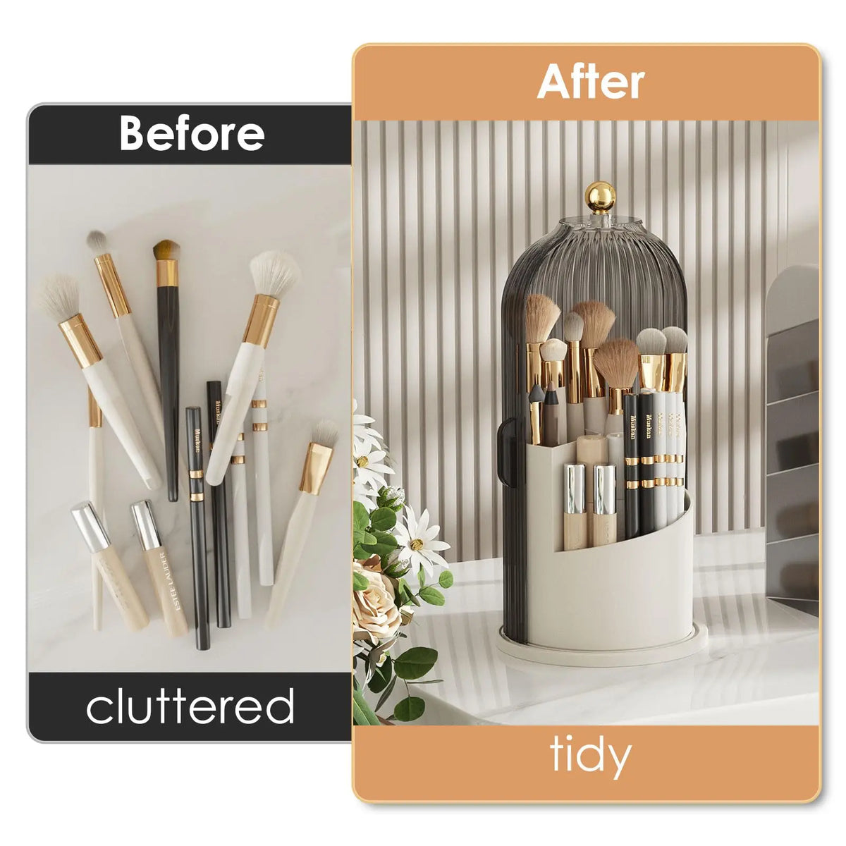 YOOLENS Rotating Makeup Brush Holder With Dustproof Clear Lid