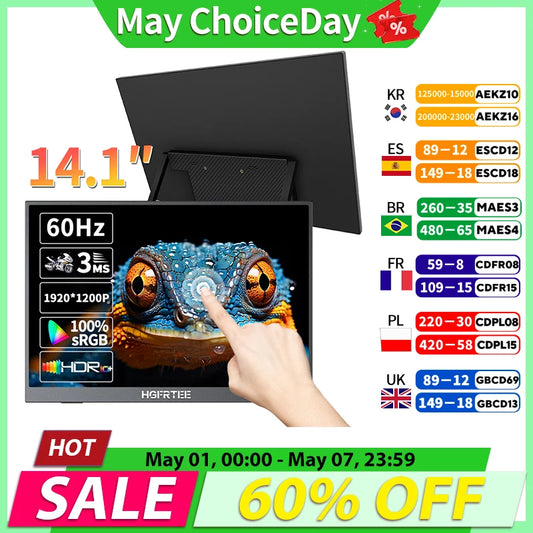 14.1 inch Portable Monitor 10-Point Touchscreen 100%sRGB 1200P IPS Second External Screen for Laptop Phone Mac Xbox Switch PS4/5