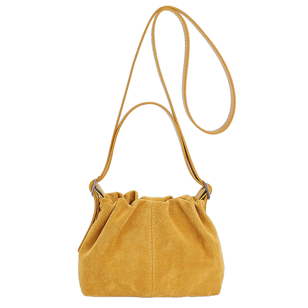 Women Faux Suede Crossbody Bag with Adjustable Strap Drawstring Top Handle Bag Shoulder Handbags for Travel Winter Fall