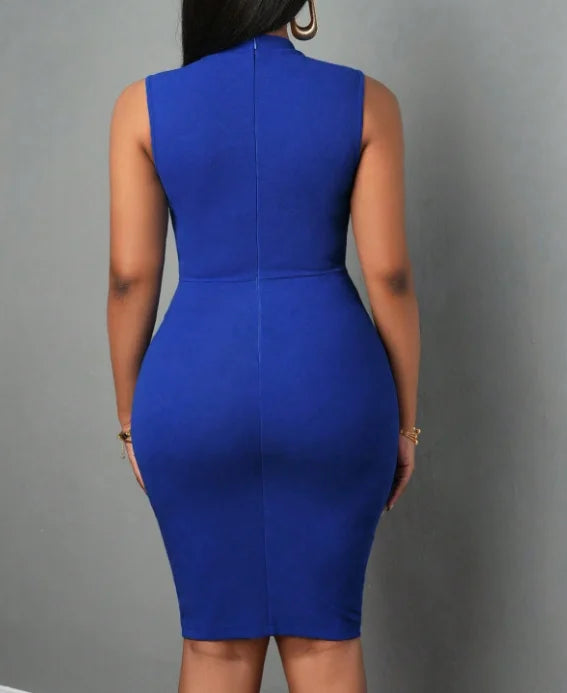 Women's Sleeveless Turtleneck Bodycon Midi Dress With Ruched Waist