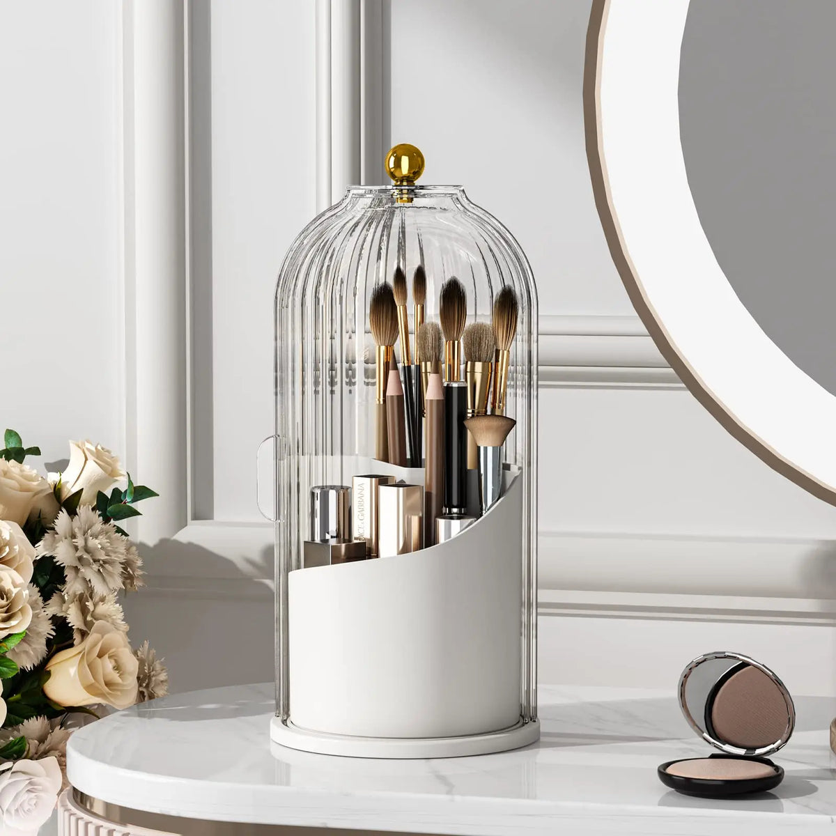 YOOLENS Rotating Makeup Brush Holder With Dustproof Clear Lid
