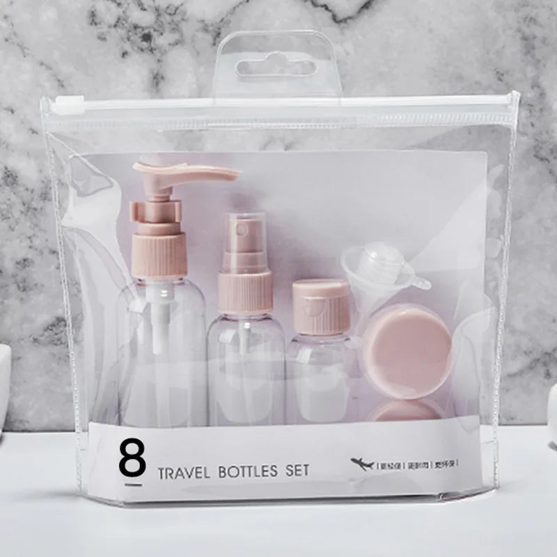 Portable Travel Refillable Cosmetic Liquid Spray Bottle Shampoo Container Set
