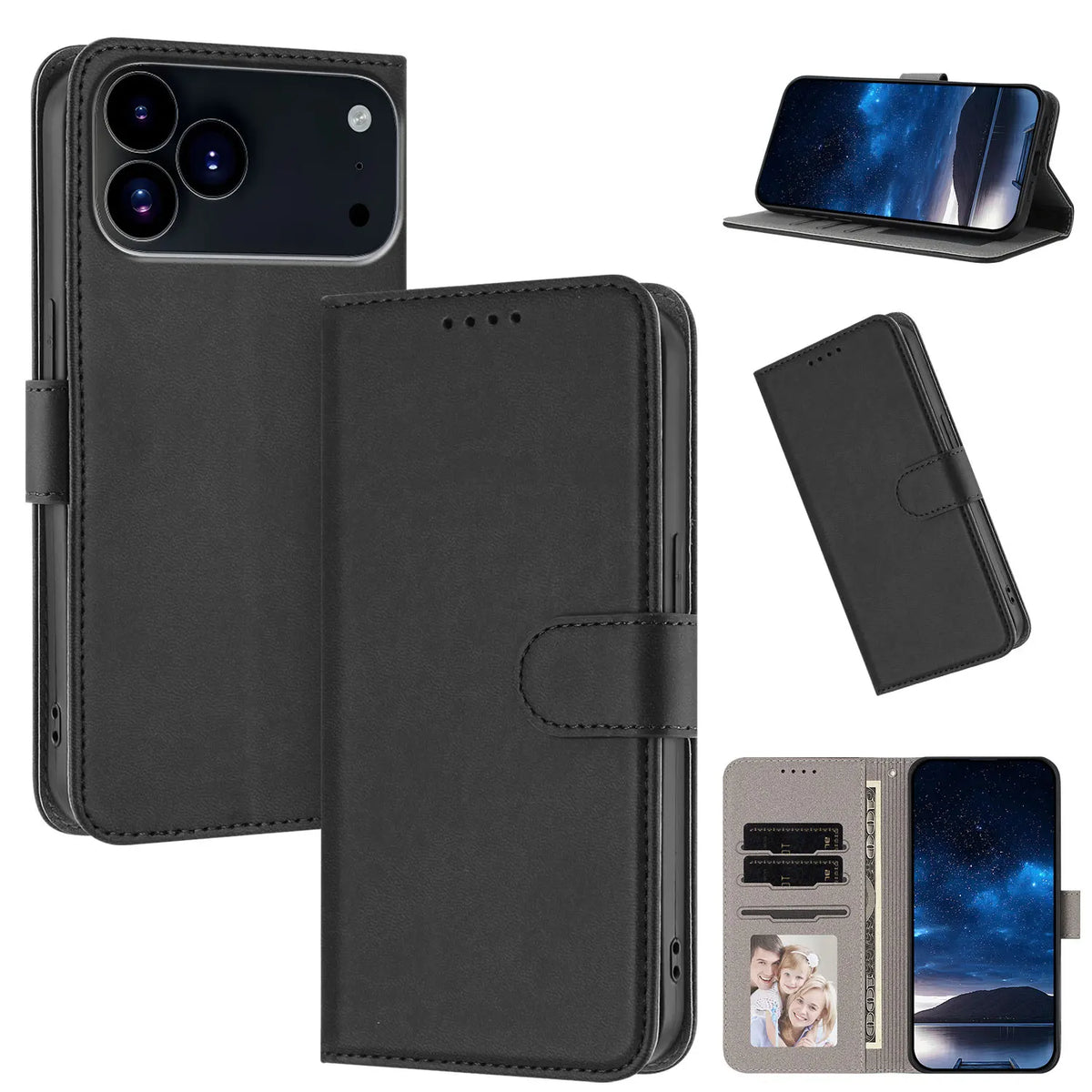 Leather Flip Wallet Case For iPhone 17 Pro Max Cards
