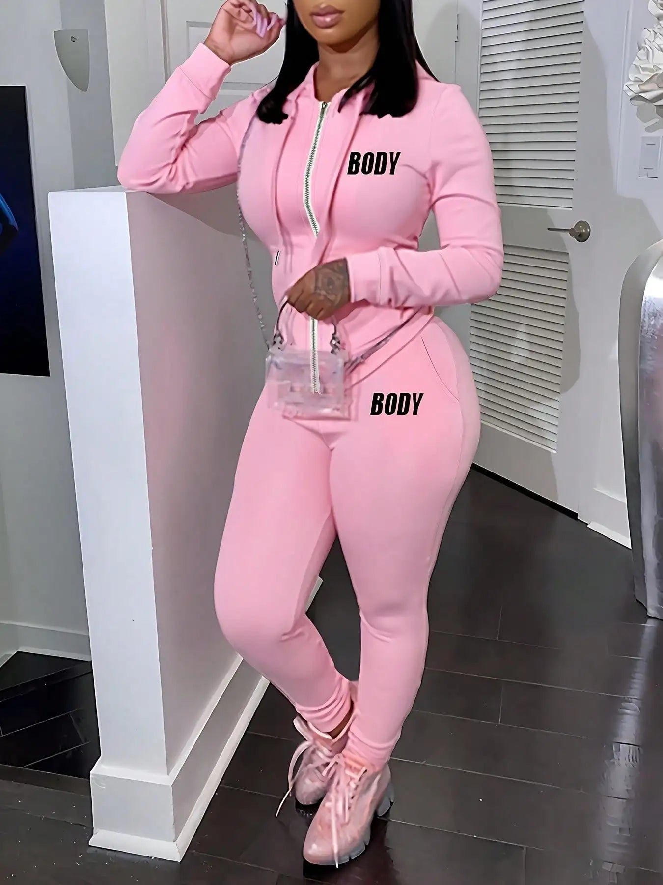 Women Zipper Hoodie Jogger Sweatpants Two Piece Classic Sportswear Set