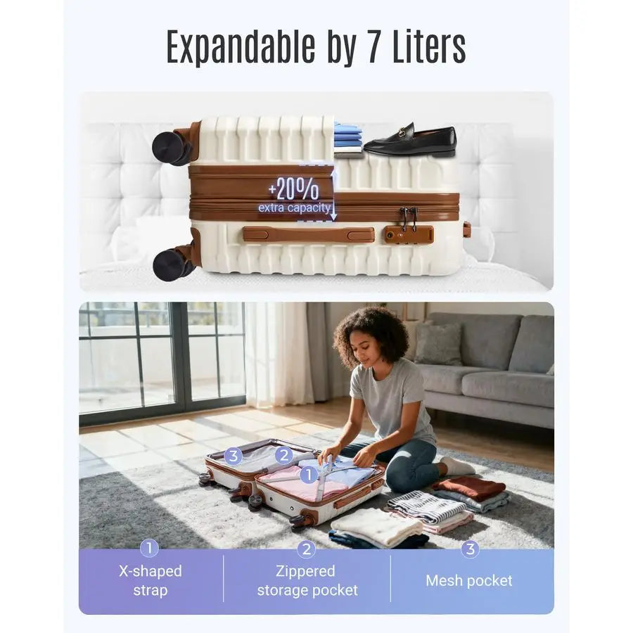 Carry-On Luggage Set With Wheels Expandable Hardside Lightweight