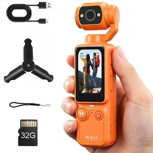 Ultra HD 4K Sports Camcorder, Ultra Light Body for Travel & Vlog, Comes with 32GB Memory Card and Tripod, Anti-Shock Stabilization, 180° Adjustable Flip Screen, Auto Focus, 2000mAh Rechargeable Battery for Outdoor Cycling
