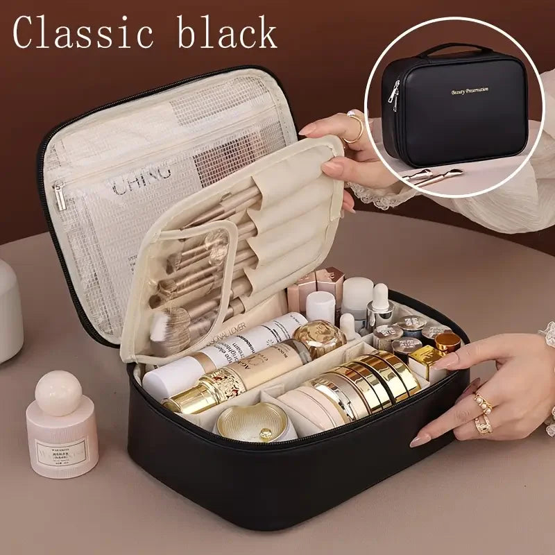 Waterproof PU Travel Cosmetic Bag With Organized Storage Divider