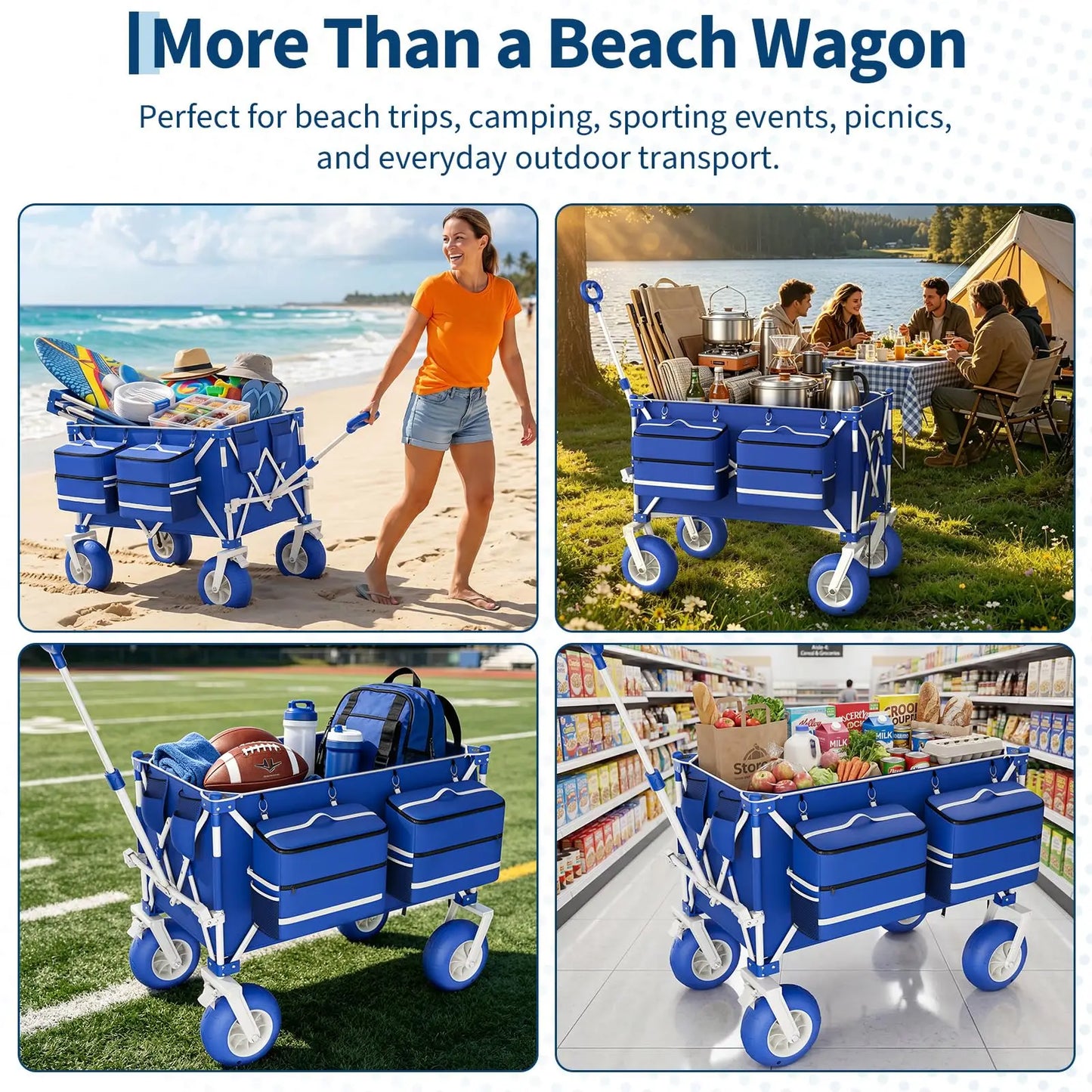 HiMiss Heavy Duty Folding Utility Wagon With All Terrain Wheels