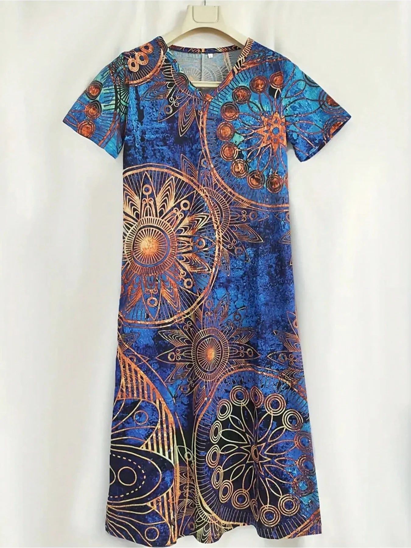 Bohemian Summer Casual Elegant Skirt Large Print Split V-neck Short Sleeve Elegant Large Dress Long Skirt