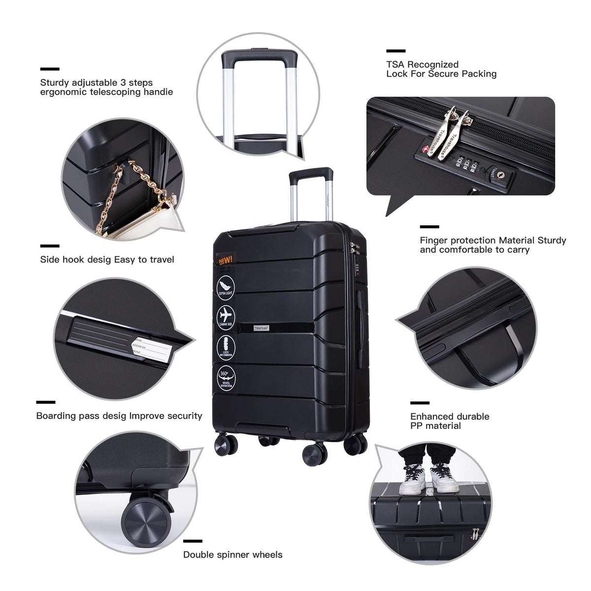 Travelhouse Lightweight Hardshell Spinner Luggage Set With TSA Lock