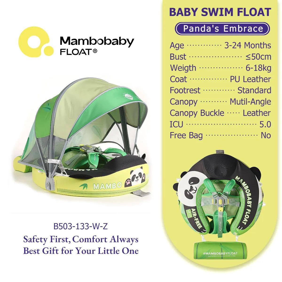 Mambobaby Pool Float With Safety Belt Non Inflatable Canopy Baby