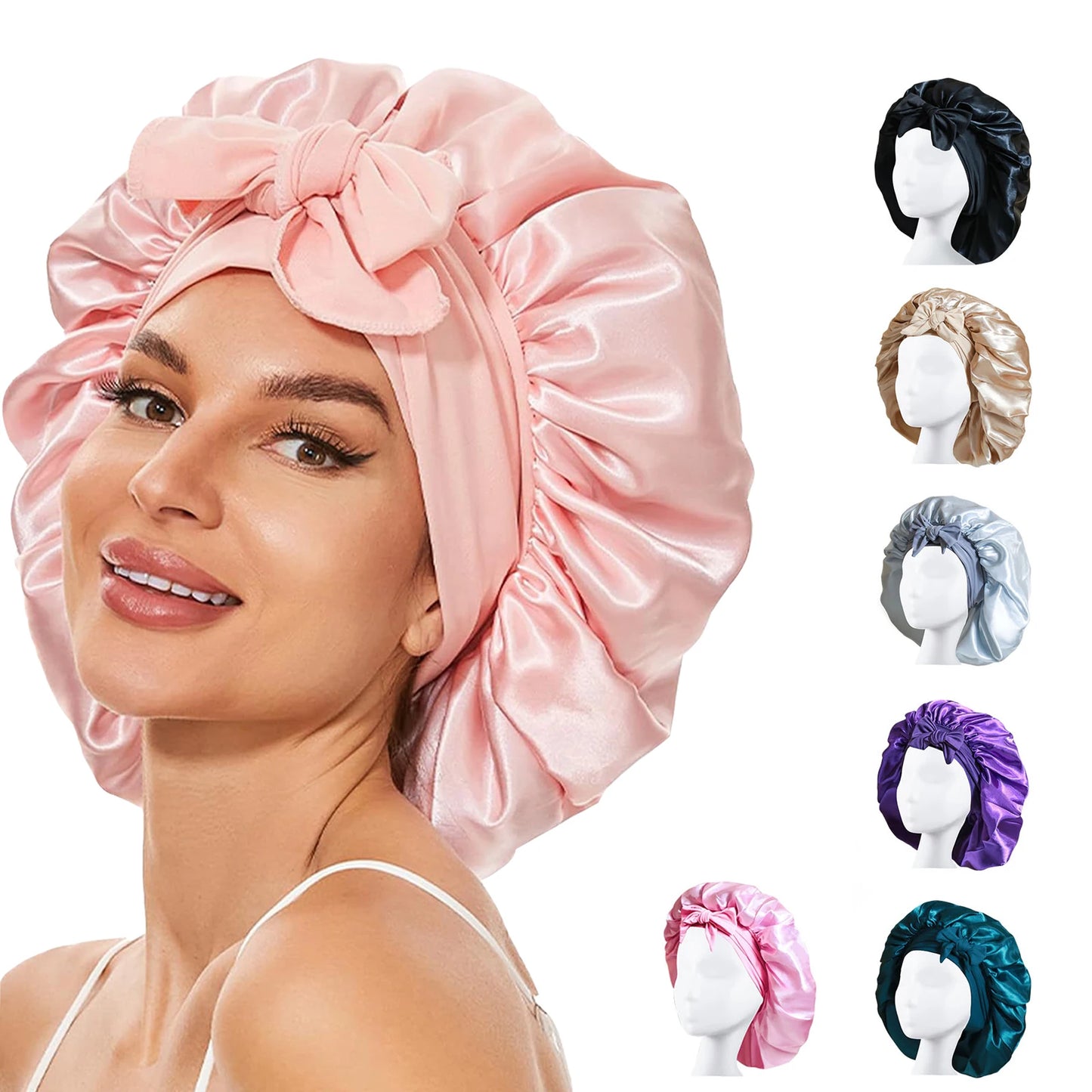 New Silky Bonnet For Sleeping Women Satin Bonnet Hair Bonnet Night Sleep Cap Scarf Wrap For Curly Hair Tie Band For CurlyHat