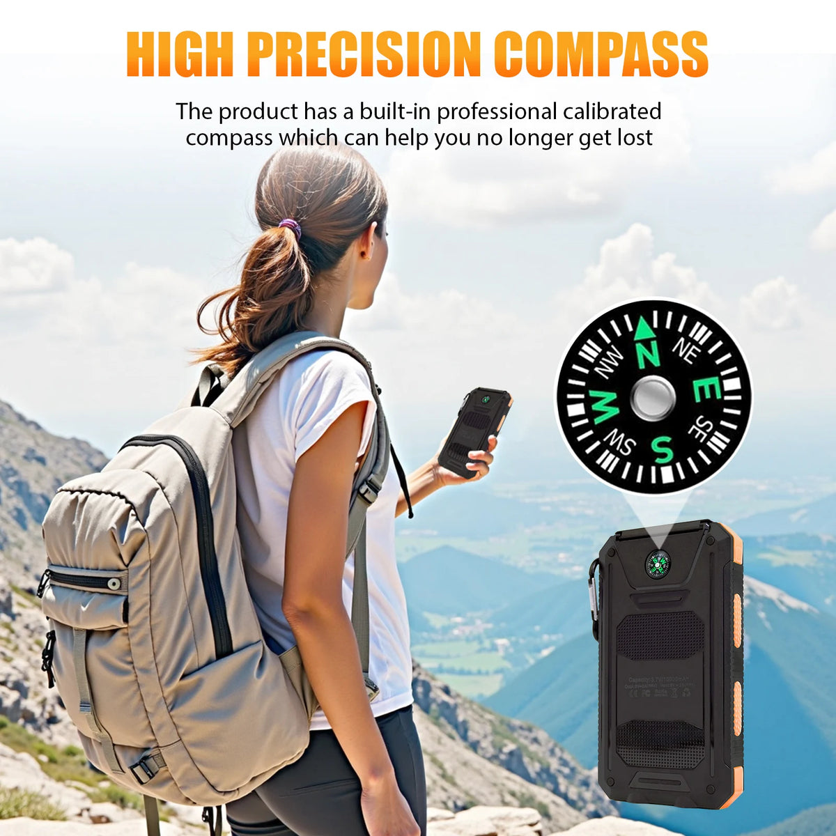Solar Powered Waterproof Portable Power Bank With LED Flashlight