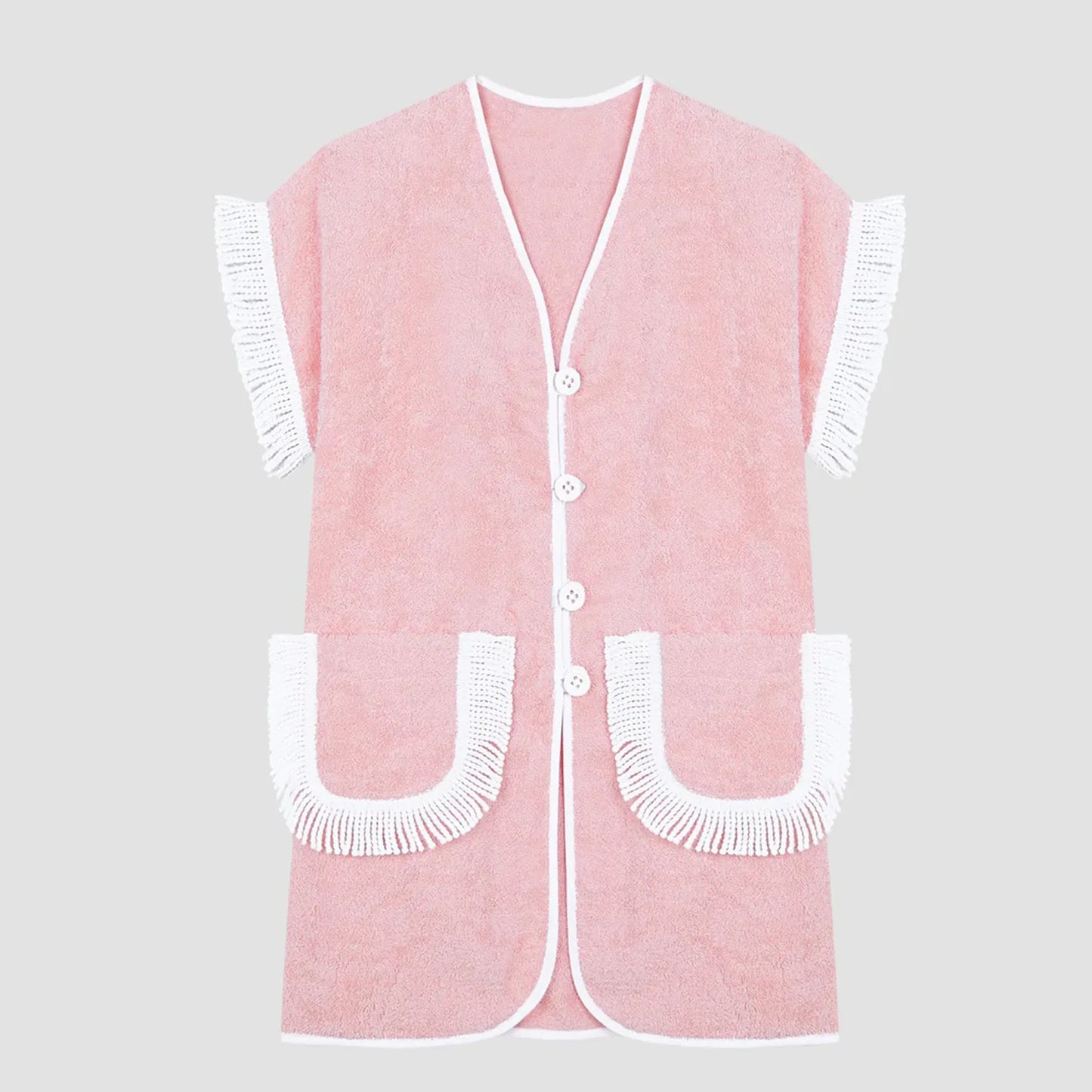 Women's Tassel V-Neck Top & Shorts 2 Piece Set Short Sleeve Button Cardigan Pajamas Lounge Wear Fashion Casual Streetwear