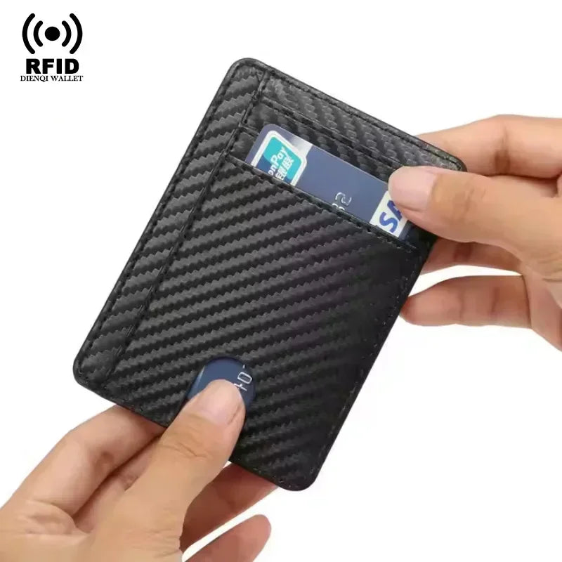 RFID Blocking Wallet Men ID Credit Card Holders Pu Leather Carbon Fiber Minimalist Wallets Male Thin Slim Smart Card Holder Case
